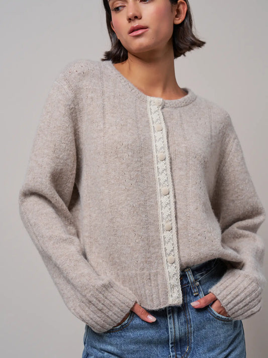 Lace Trim Wool Blend Cardigan