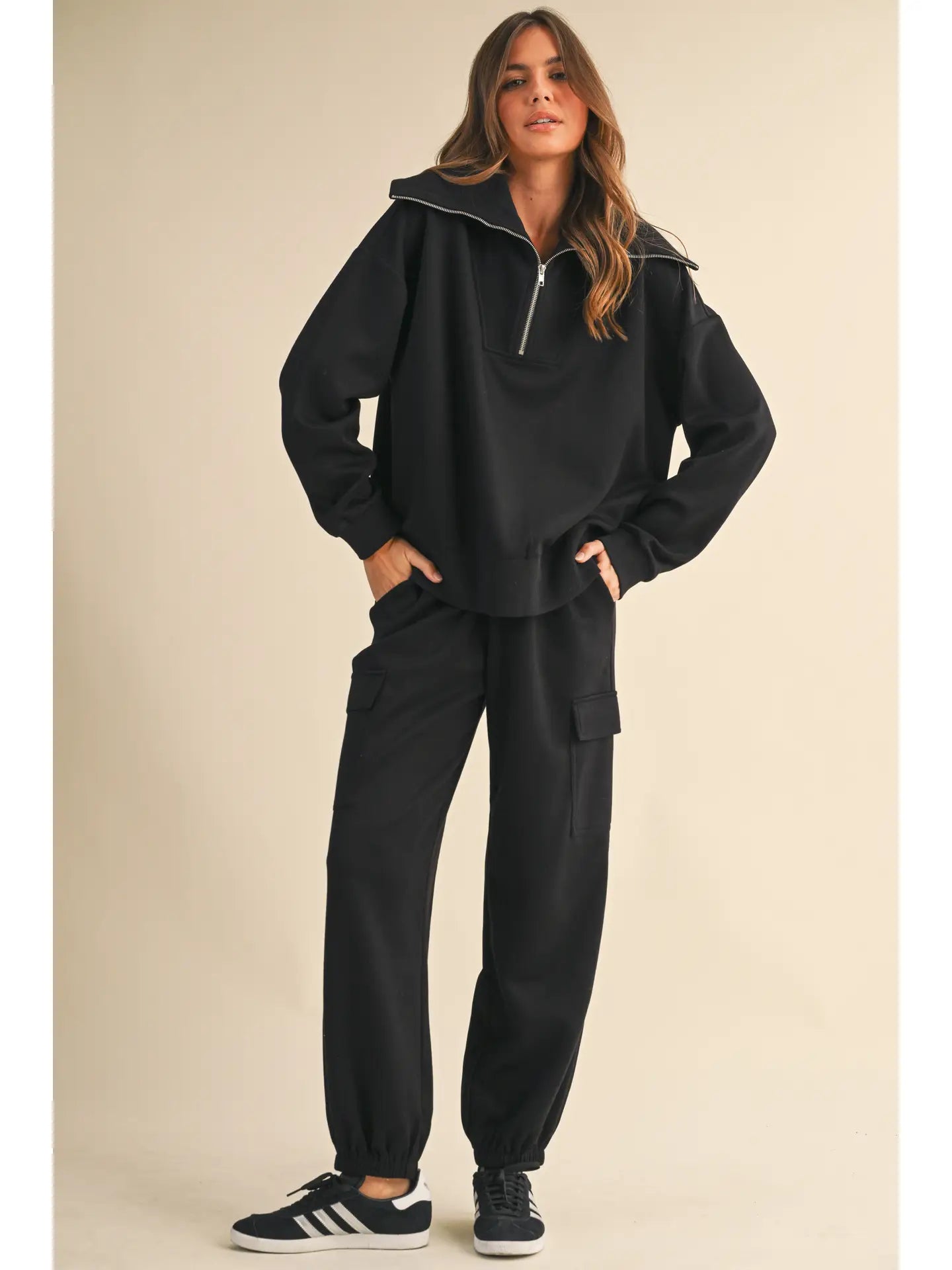 Oversized Collar Half Zip and Jogger Set