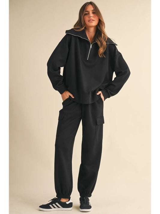 Oversized Collar Half Zip and Jogger Set