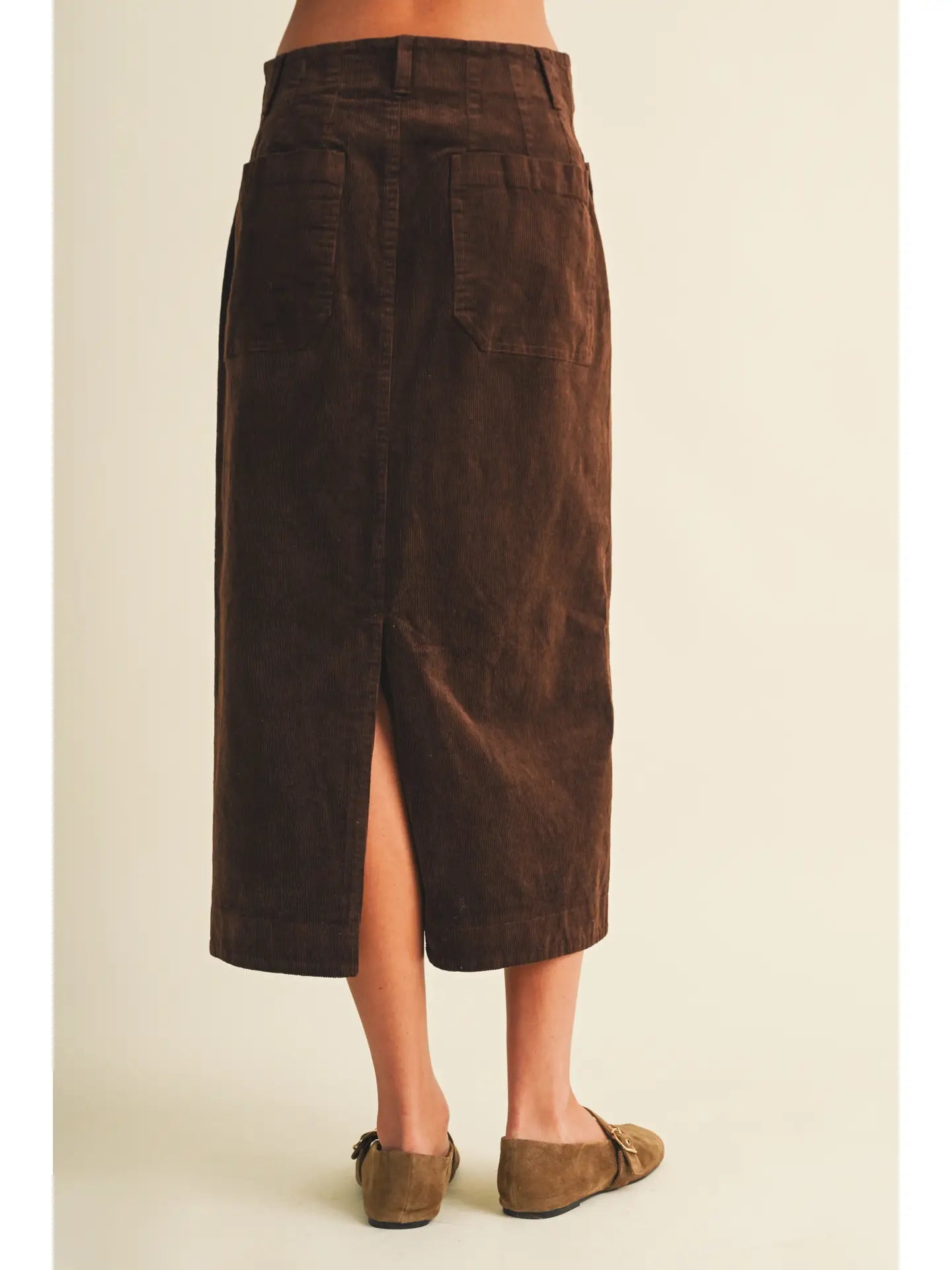 Corduroy Patch Pocket Midi Skirt