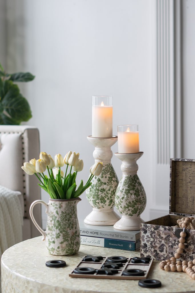 Green Floral Candle Holder