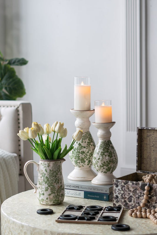Green Floral Candle Holder