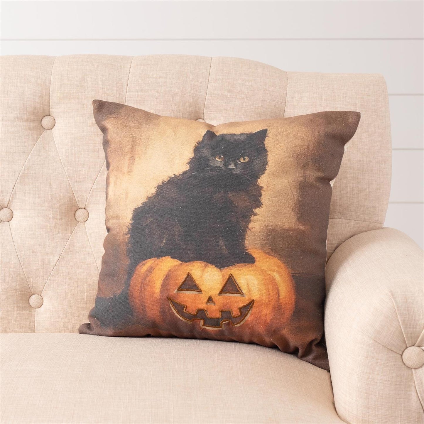 Black Cat On Jack O' Lantern Pillow
