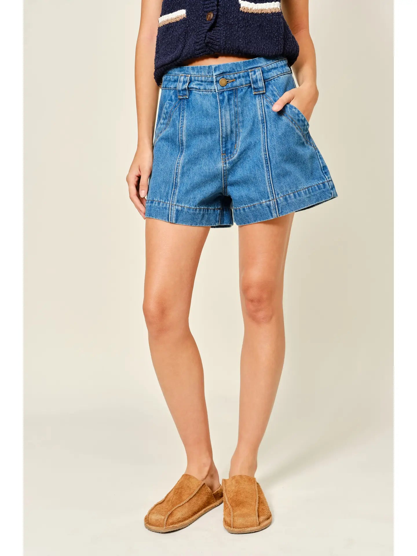 Mid Rise Denim Shorts