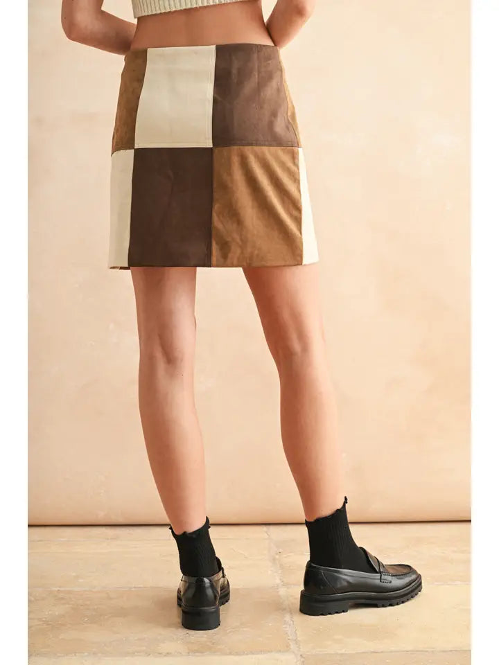 Patch Work Suede Skirt