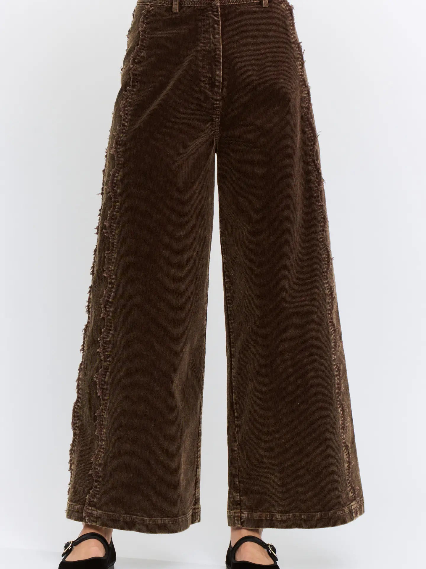 Wide-Leg Corduroy Scalloped Trousers