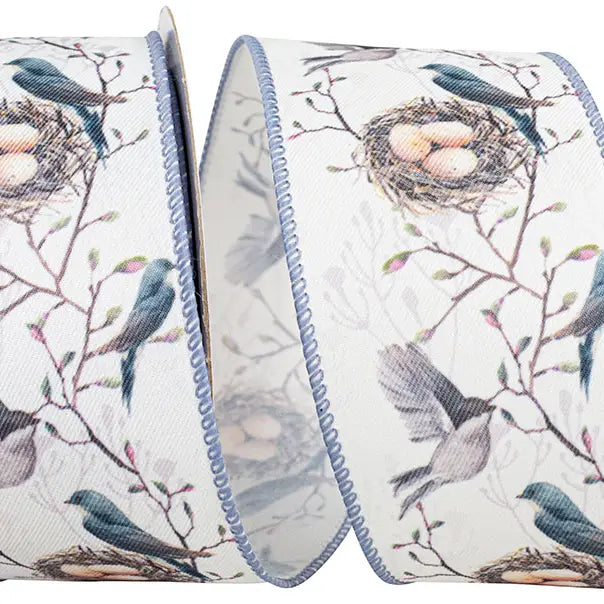 Blue Birds Wired Edge Ribbon