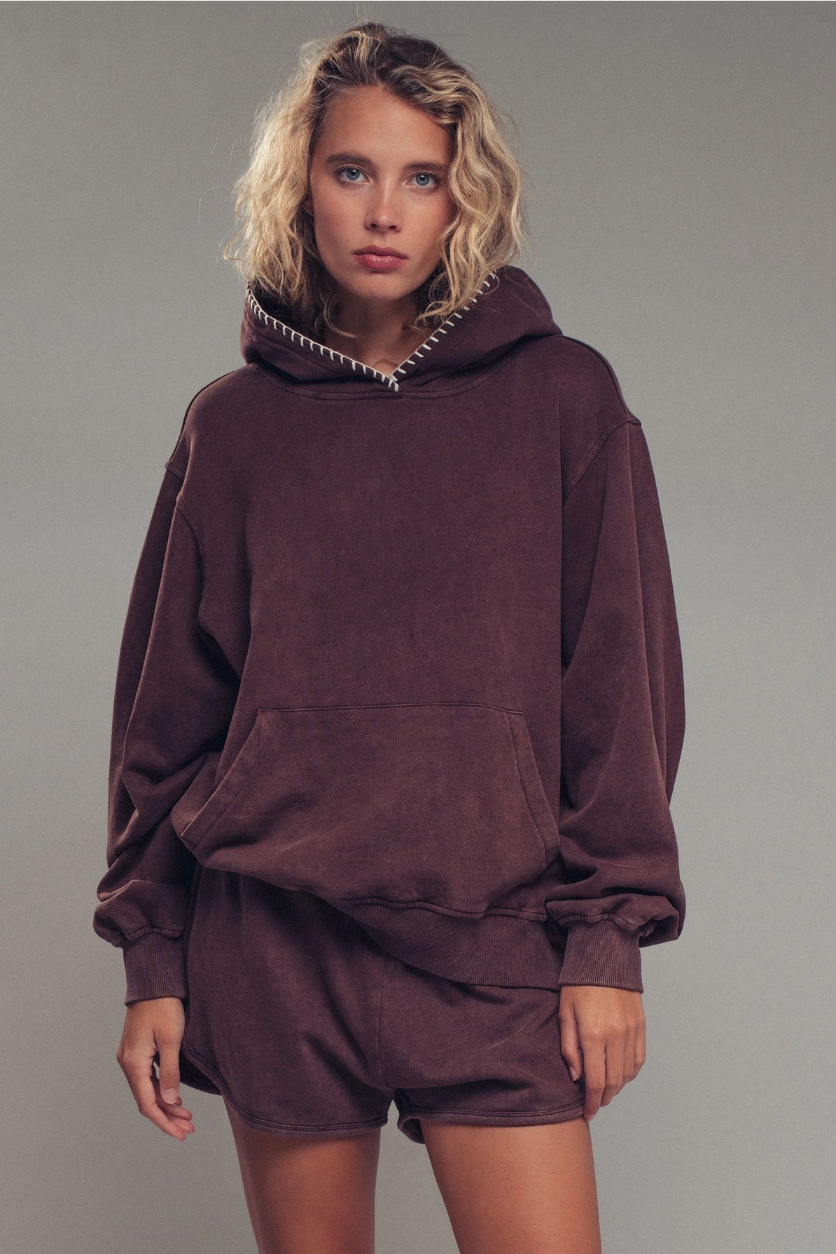 Vintage Wash Crocheted Edge Hooded Sweatshirt