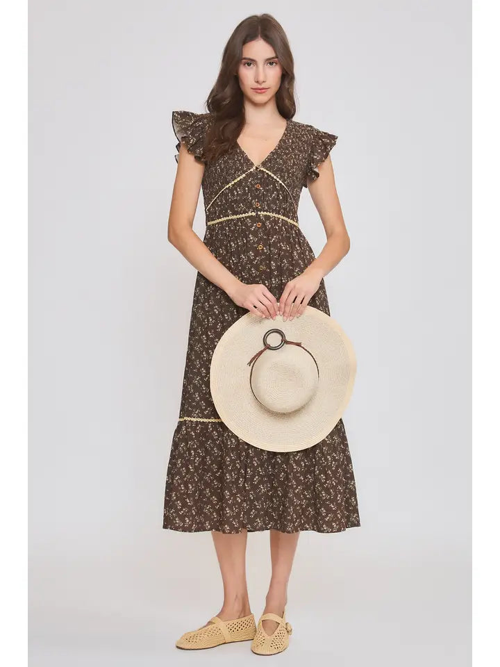 Floral Button Front Midi Dress