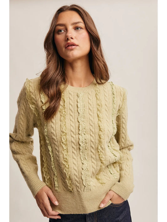 Lace Trim Cable Knit Pullover