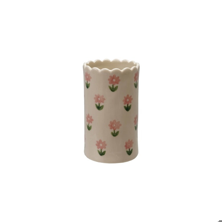 Pink Floral Scalloped Vase