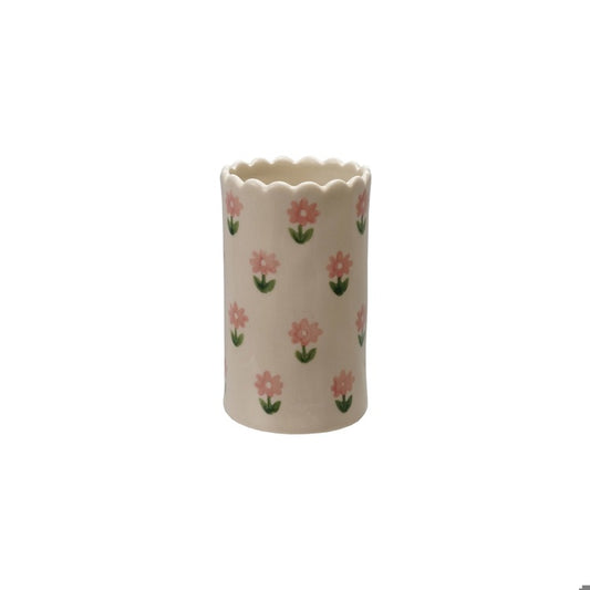 Pink Floral Scalloped Vase