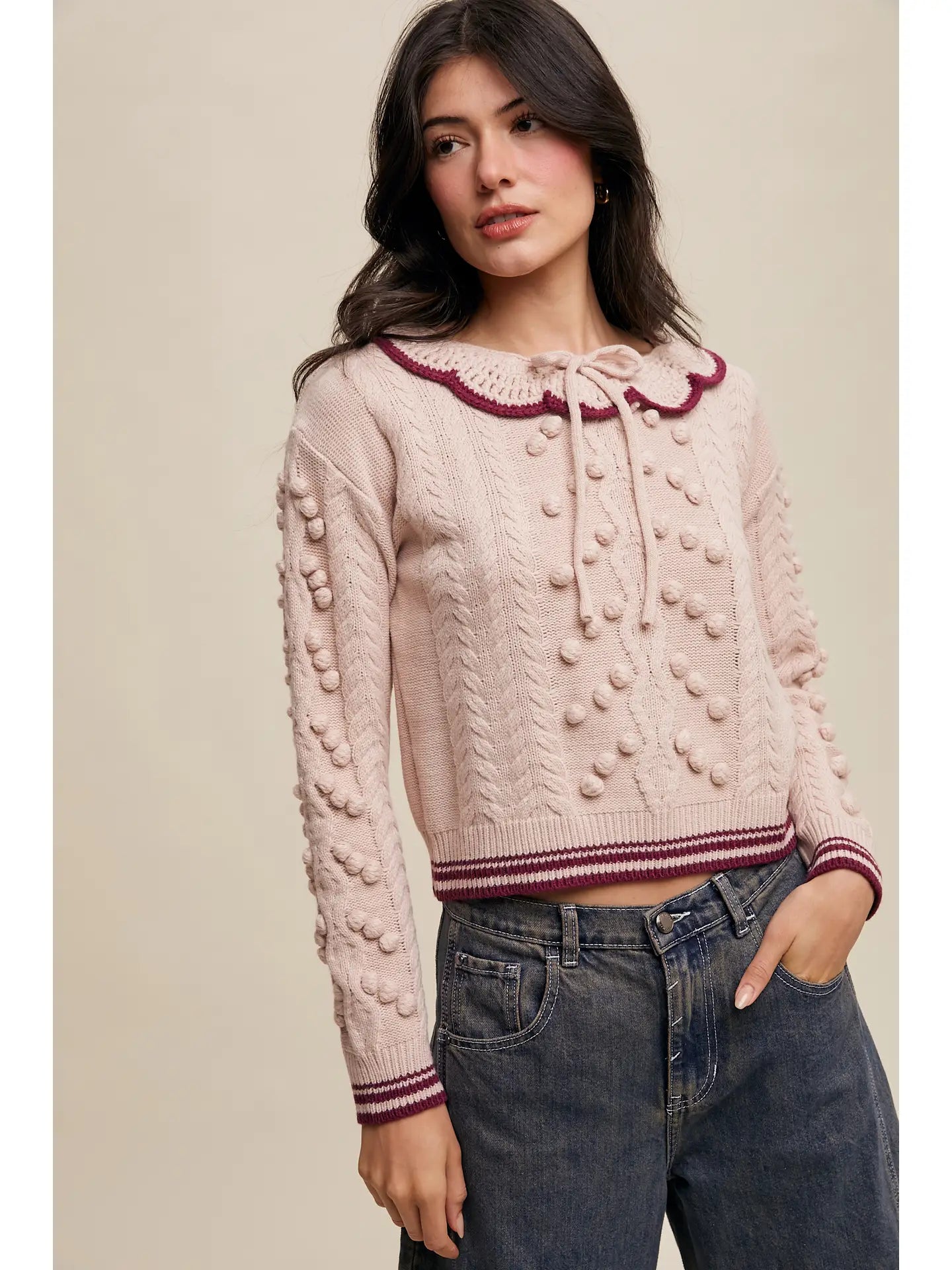 Pom Pom Cable Knit Sweater