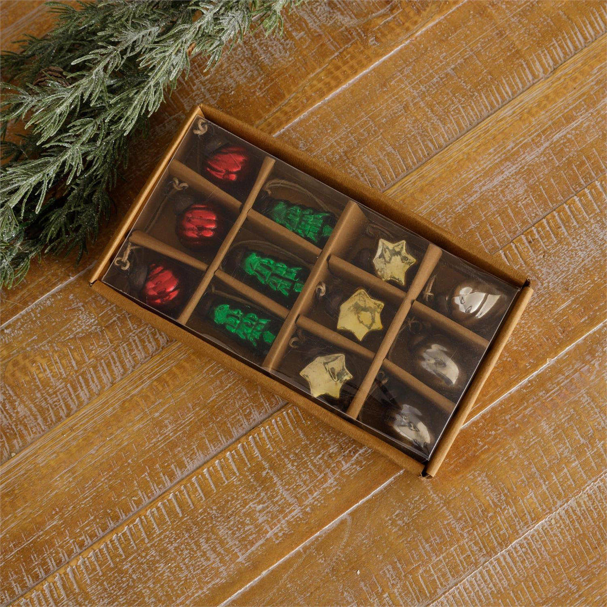 12 Mini Assorted Glass Ornament in Box