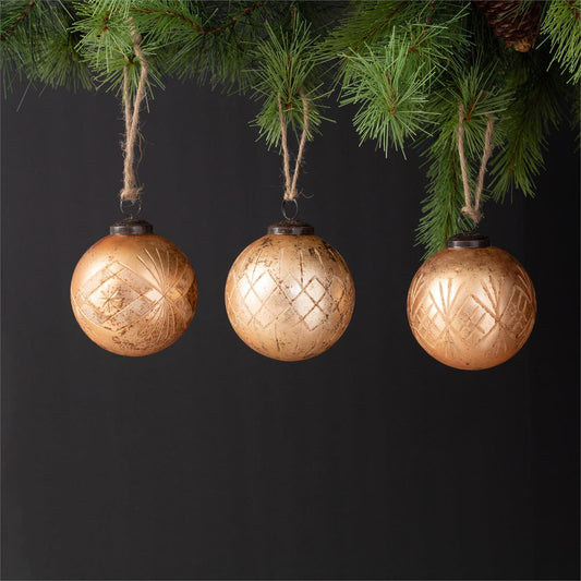 Rustic Rose Gold Etched Glass Ornament