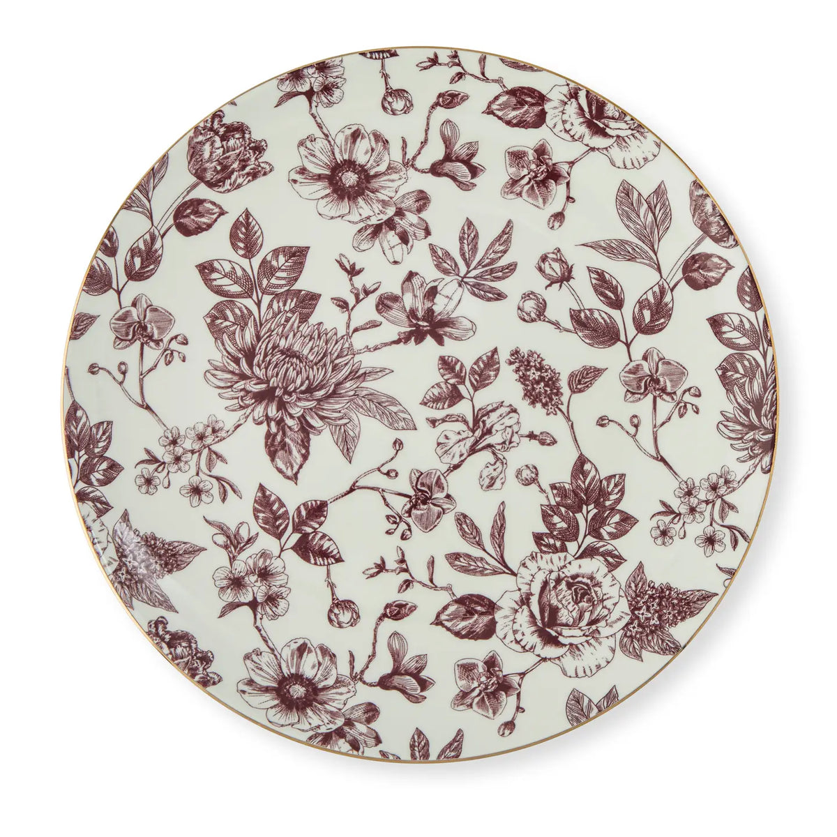 10.5" Dahlia Toile Gold Rim Dinner Plate