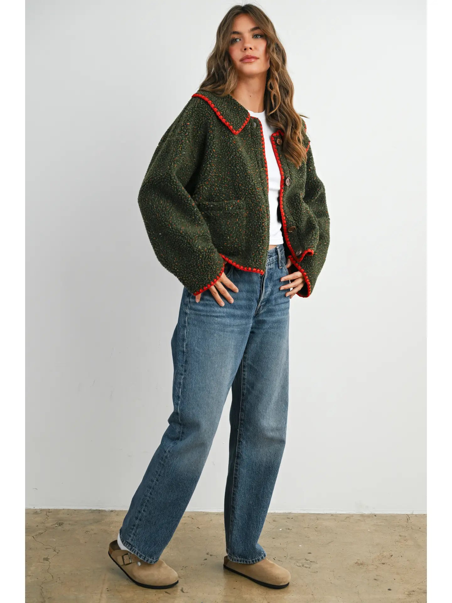 Buttoned Fleece Puffer Jacket