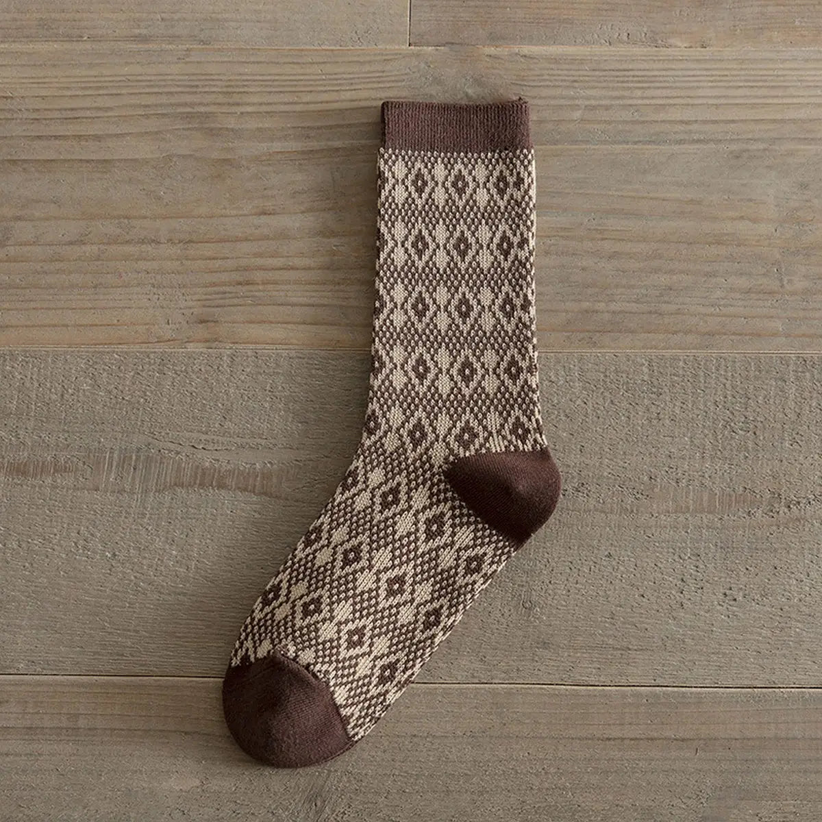 Brown Diamond Print Mid Calf Sock