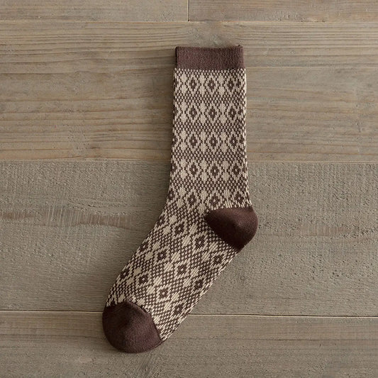 Brown Diamond Print Mid Calf Sock
