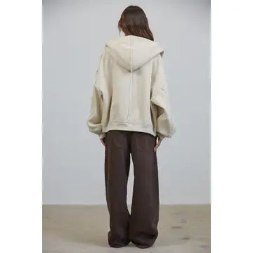 Raw Edge Wash Oversized Zip Hoodie