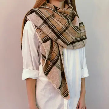 Plaid Stitched Triangle Shawl Scarf