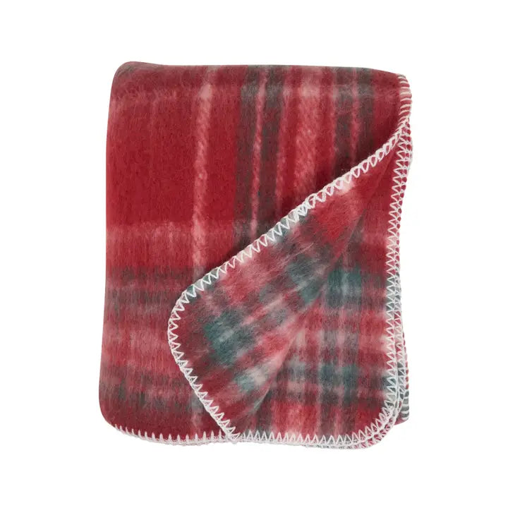 Red Plaid Faux Mohair Throw
