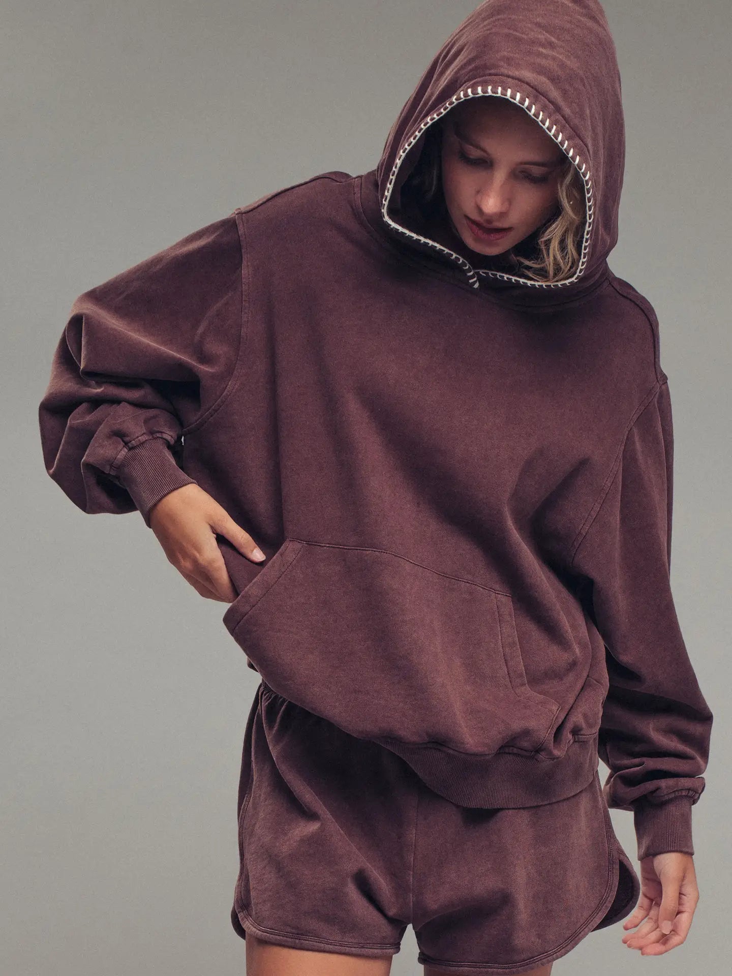 Vintage Wash Crocheted Edge Hooded Sweatshirt
