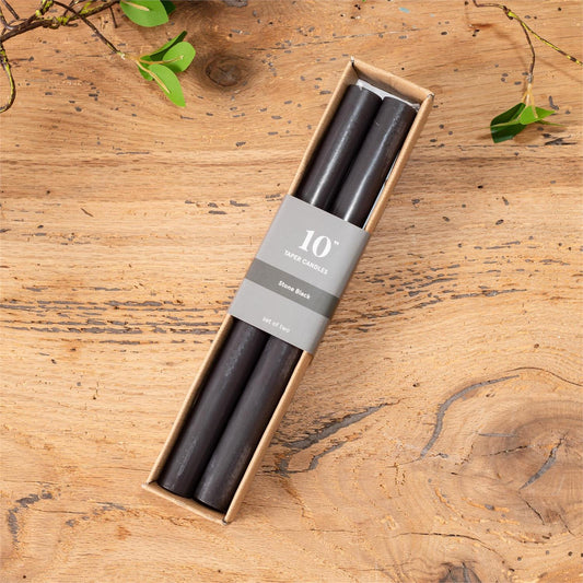 Set/2 10" Stone Black Taper Candle