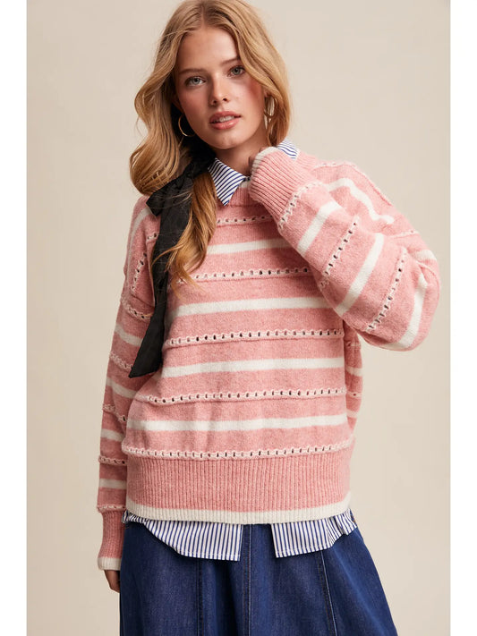 Striped Open Stitch Pullover Sweater