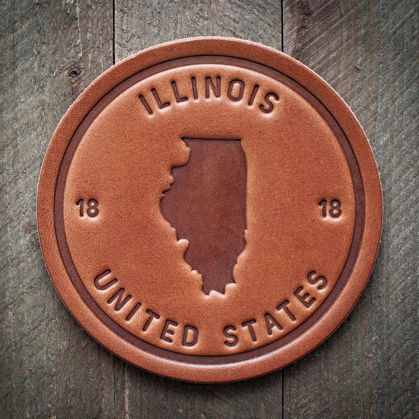 Illinois State Silhouette Leather Coaster