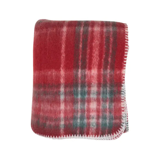 Red Plaid Faux Mohair Throw