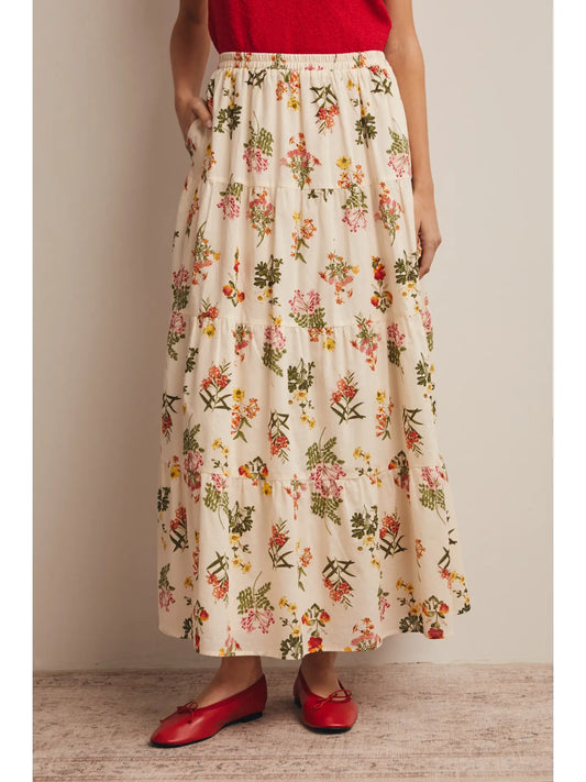 Floral Tiered Cotton Maxi Skirt