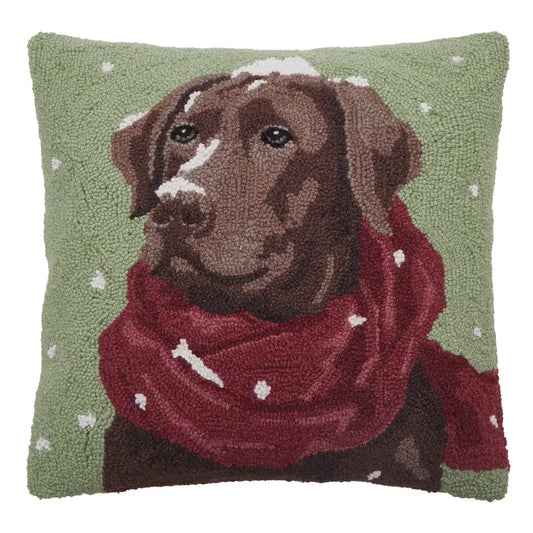 Snowy Chocolate Lab Hook Pillow