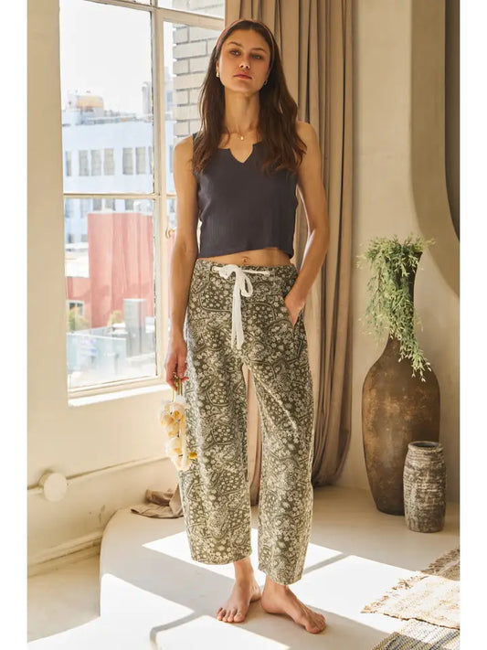 Washed Paisley Denim Pants