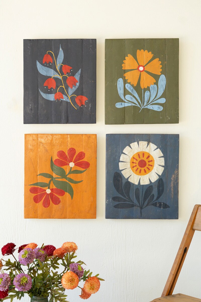 Hand-Painted Florals on Recycled Wood