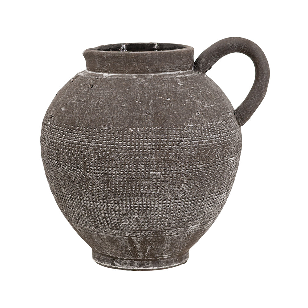 Hand-Pulled Black Ceramic Jug with Textured Design