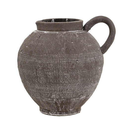 Hand-Pulled Black Ceramic Jug with Textured Design