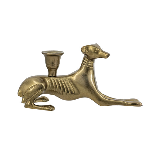 Gold Metal Lying Dog Taper Holder