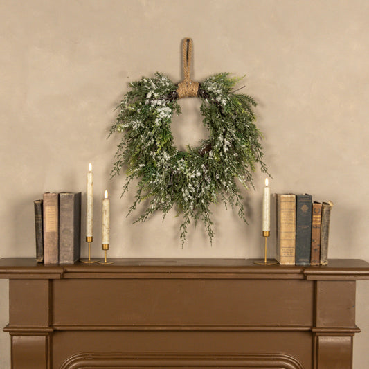 16" Snowy Cedar Hanging Wreath