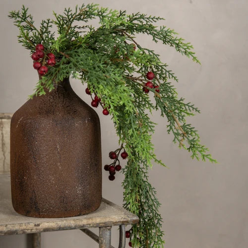27" Soft Cedar & Red Berry Hanging Bush
