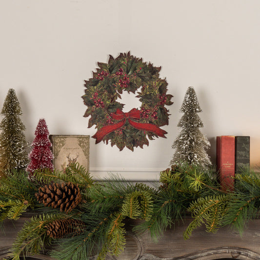 Metal Wreath with Red Bow Wall Decor