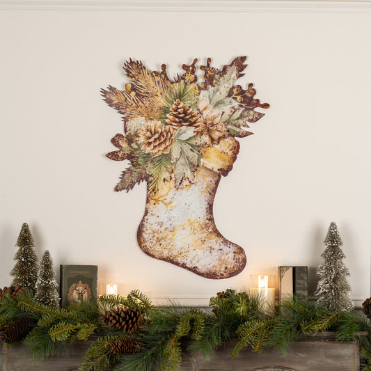 Cream Stocking w/Forest Greenery Wall Plaque