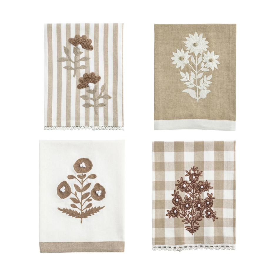 Brown Embroidered Tea Towel