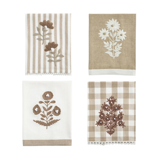 Brown Embroidered Tea Towel