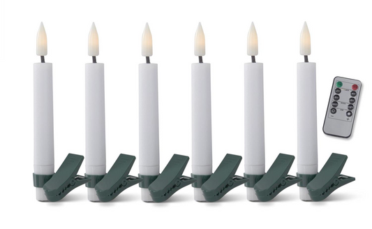 Set of 6 5 Inch White LED Tree Clip Candles w/Timer & Remote