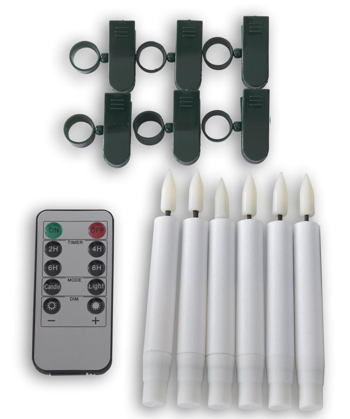 Set of 6 5 Inch White LED Tree Clip Candles w/Timer & Remote