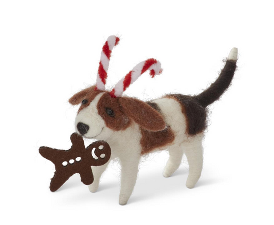 4.5" Wool Beagle with Candy Cane