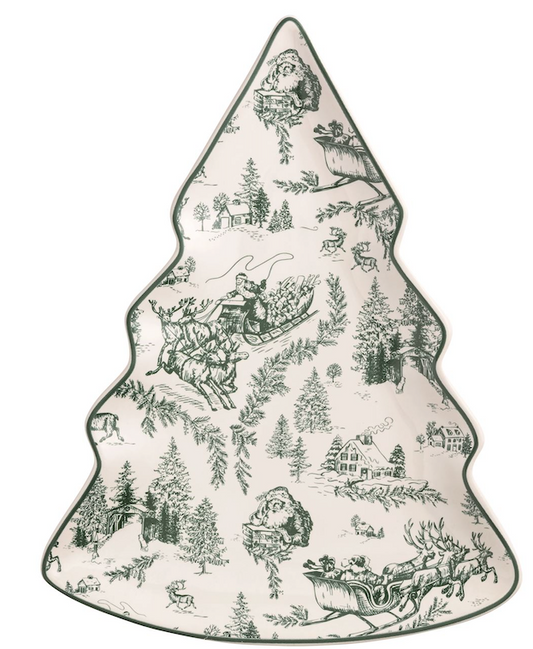 Green Toile Tree Platter
