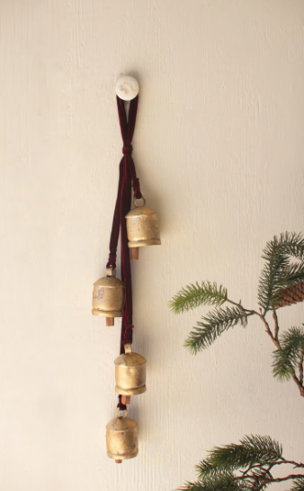 Jingle Bell Cluster with Maroon Velvet Ribbon