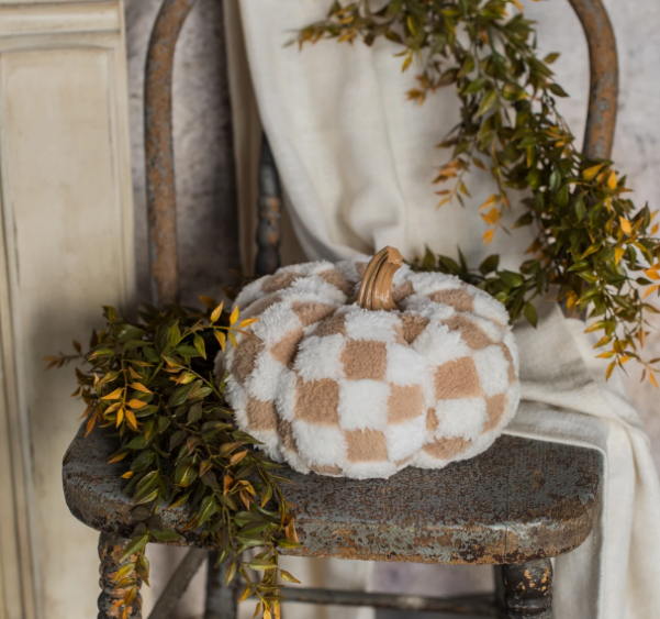 BROWN & CREAM CHECK FABRIC PUMPKIN